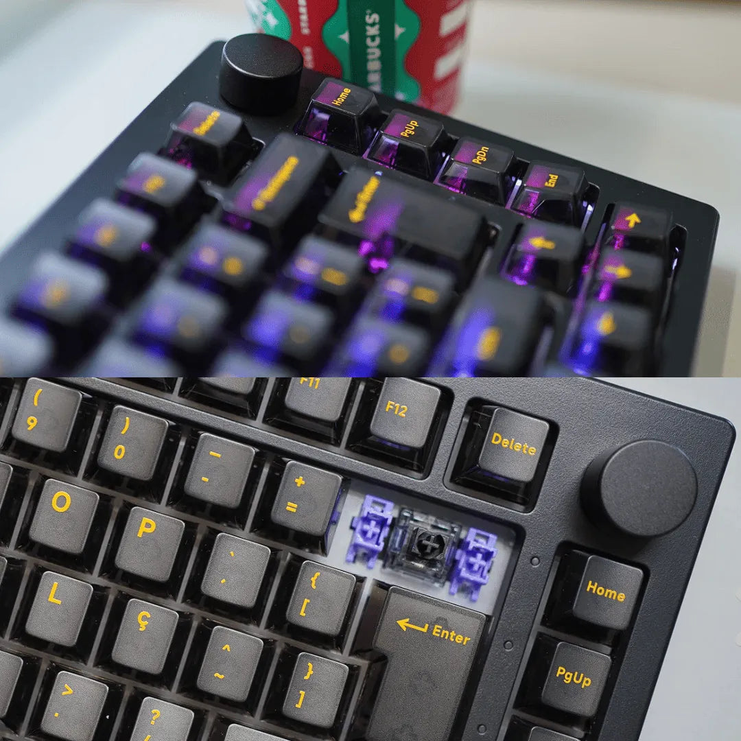 Teclado Mecânico Akko 5075S Clear Black ABNT2 RGB, Switch Cream Black V3 PRO