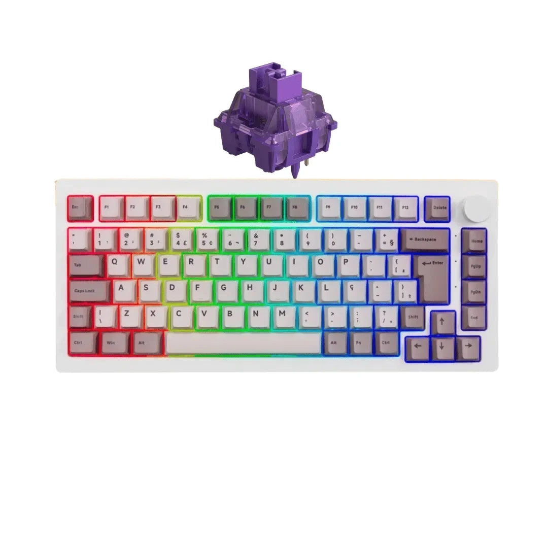 Teclado Mecânico Akko 5075S Steam Engine Branco ABNT2, RGB, Switch Lavender Purple V3 Pro